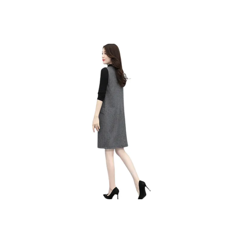 Cypress House Sleeveless Dress Women's Black Gray Herringbone-1