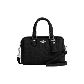 COACH Rowan Leather Boston Bag, Handbag, Shoulder Bag, Crossbody Bag Trumpets Women's Black