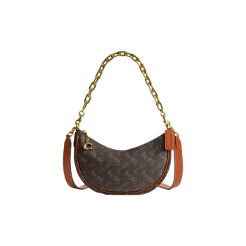 COACH Canvas With Leather Dumpling Bag Handbags Shoulder Bags Medium Size Women's Coffee & Brown
