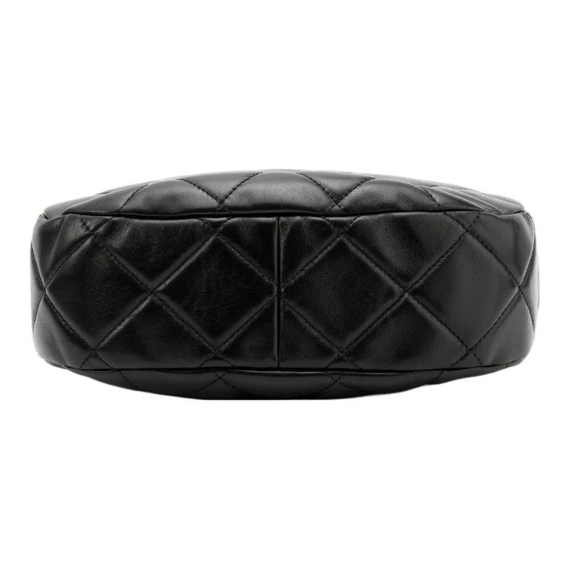 CHANEL Lambskin Hobo Bag, Hippie Bag, Handbag, Shoulder Bag Women's Black-4
