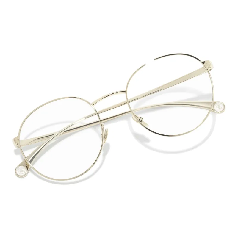 CHANEL Oval Frame Metal Resin Irregular Shape Eyeglass Frames Unisex Gold-3