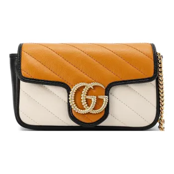 GUCCI GG Marmont Quilted Leather Chain Bag, Shoulder Bag, Crossbody Bag Extra Mini Women's Orange Yellow/White