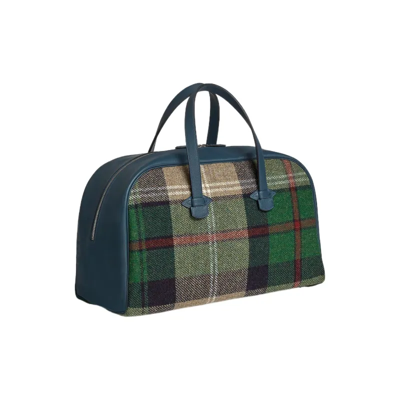 HERMES Plaid Melton Canvas With Evercolor Calfskin Canvas Bag, Handbag Regular Unisex Green/Blue-1