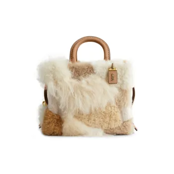 COACH Rogue Shearling Tote Bag Shopping Bag Handbag Shoulder Bag Women's White & Brown
