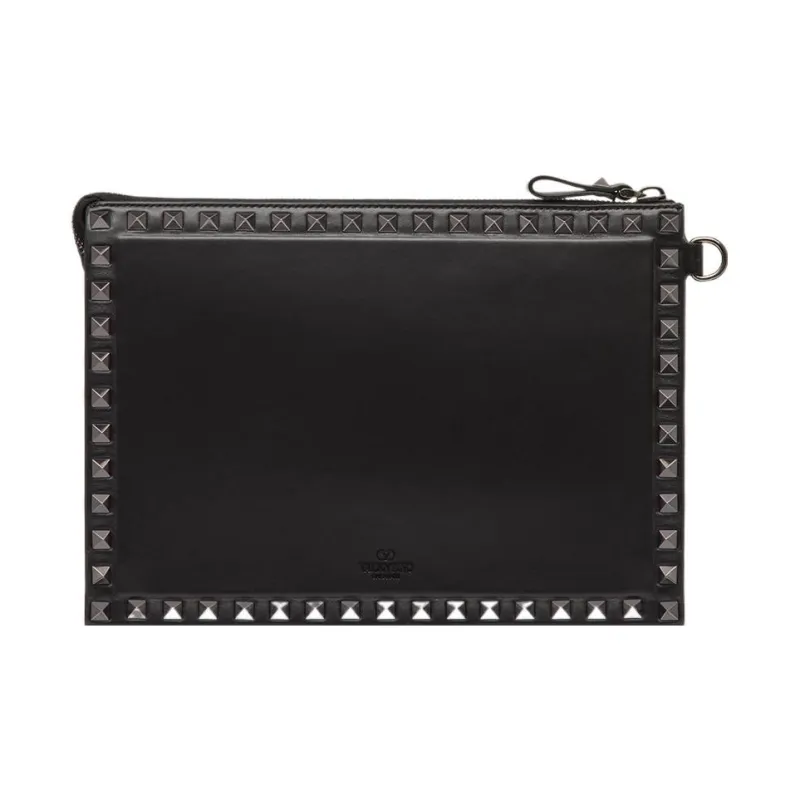 Valentino ROCKSTUD Calfskin Clutch Regular Men's Black-2