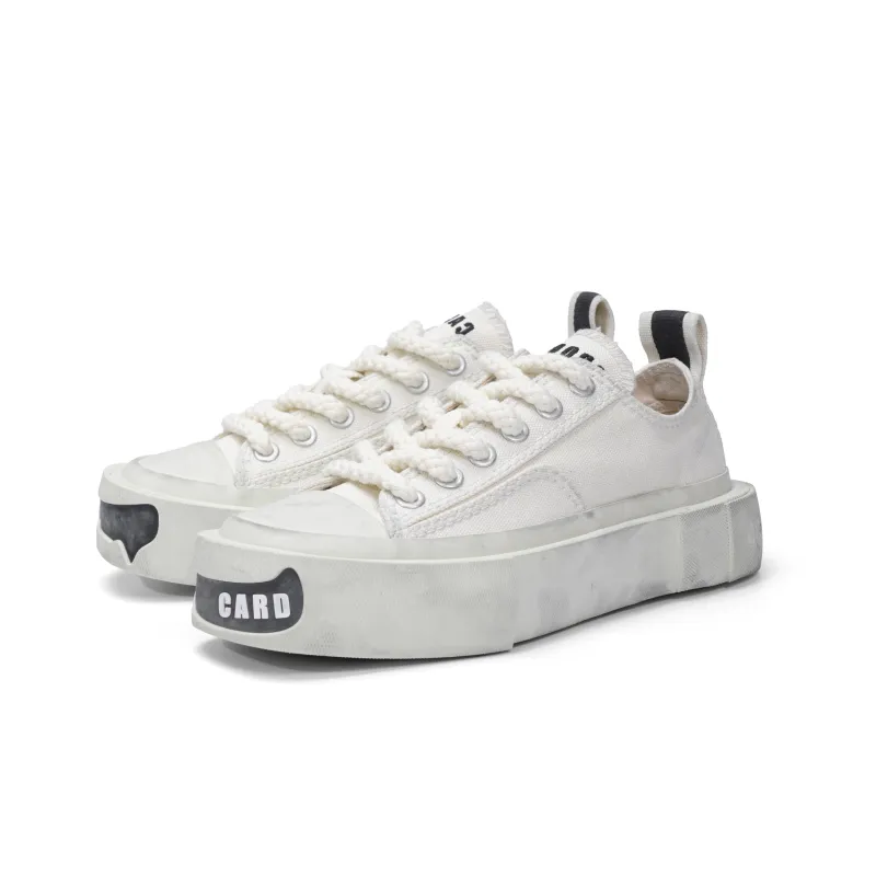CROOKED CARD Anti Slip And Wear Resistant Breathable High Top Canvas Shoes Unisex Ecru-2