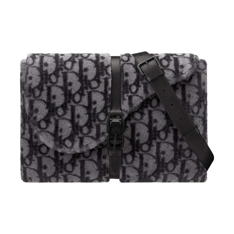 DIOR Shearling Portable Crossbody Bag Shoulder Bag Men's Gray-0