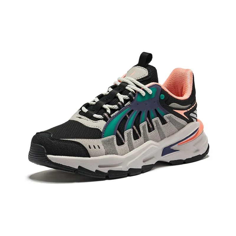 Erke Cushioning Anti Slip And Wear Resistant Low Top Running Shoes Women's Jet Black Neon Orange Pink-2
