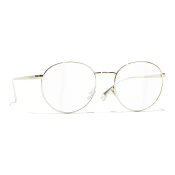 CHANEL Metal Resin Irregular Shape Eyeglass Frames Unisex Gold
