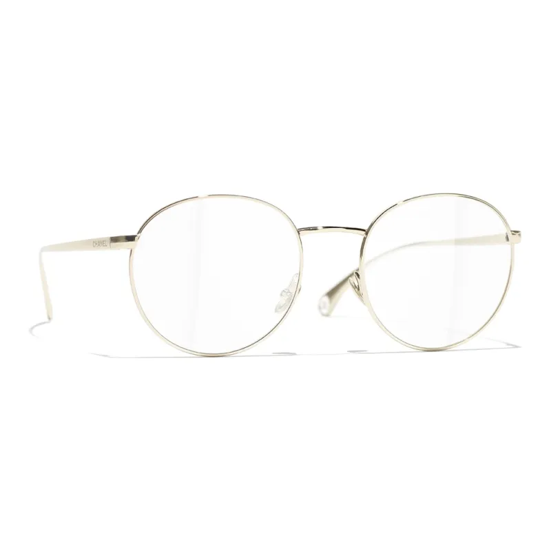 CHANEL Oval Frame Metal Resin Irregular Shape Eyeglass Frames Unisex Gold-0