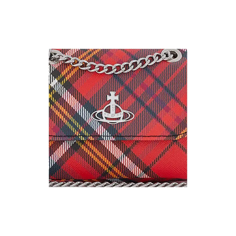 Vivienne Westwood Saffiano Polyester-Cotton Blend One Shoulder Crossbody Chain Wallet Small Size Women's Red-3