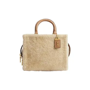 COACH Rogue Shearling Tote Bag, Shopping Bag, Shoulder Bag, Crossbody Bag, Handbag Medium Size Women's Beige Yellow