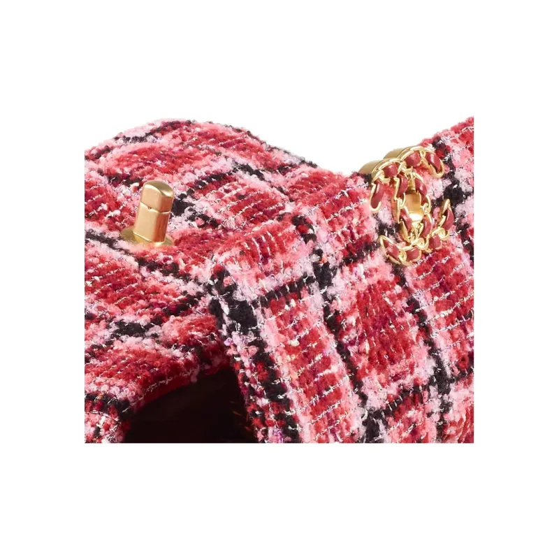 CHANEL 19Bag Soft Woolen Handbag, Shoulder Bag, Crossbody Bag Women's Red Black Pink With Ivory-3