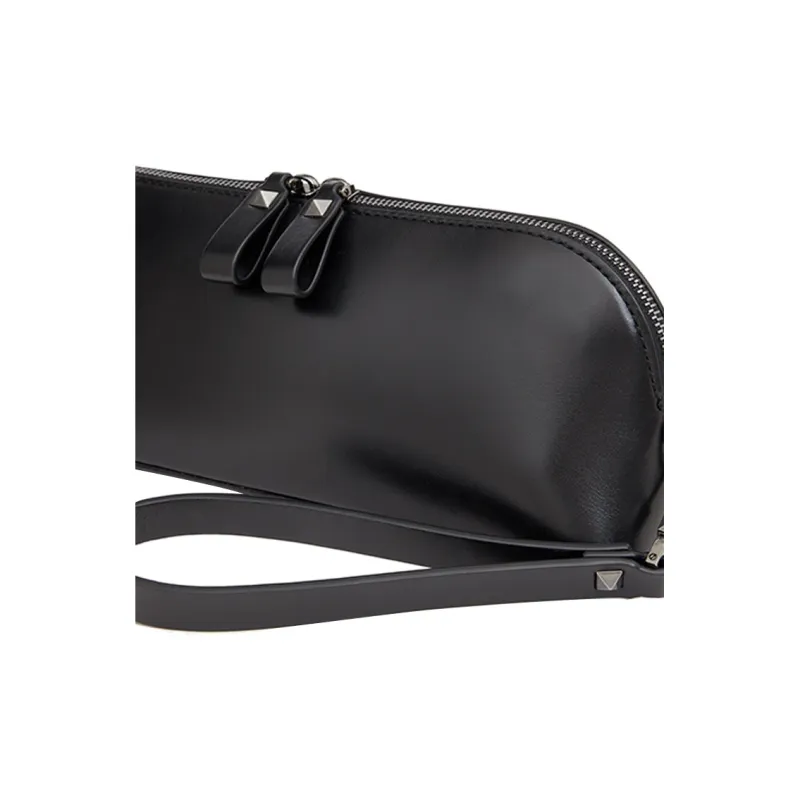 Valentino ROCKSTUD Calfskin One Shoulder Crossbody Clutch Men's Black-4