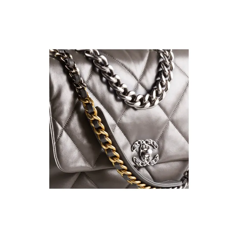CHANEL 19Bag Lambskin Gold, Silver, And Ruthenium Colored Metal Crossbody Bag Women's Dark Gray-2