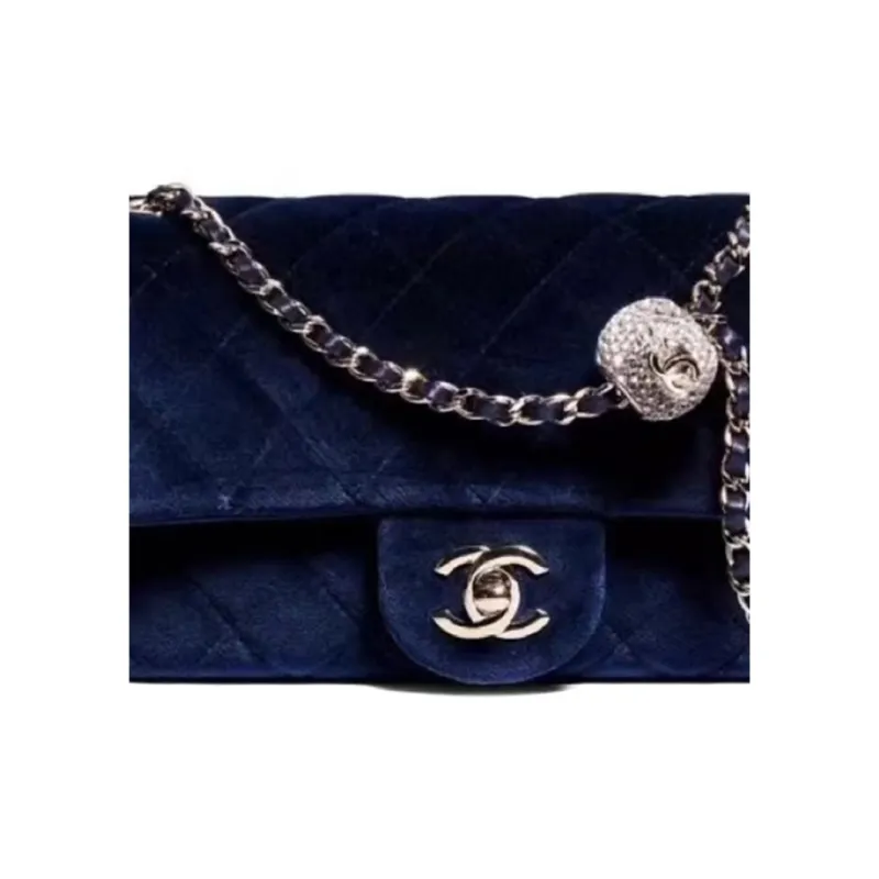 CHANEL Classic Flap CF Velour Shoulder Bag, Crossbody Bag Mini Women's Dark Blue-1