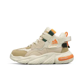DEERWAY Durable Breathable Mid Top Casual Shoes Men's Beige Apricot