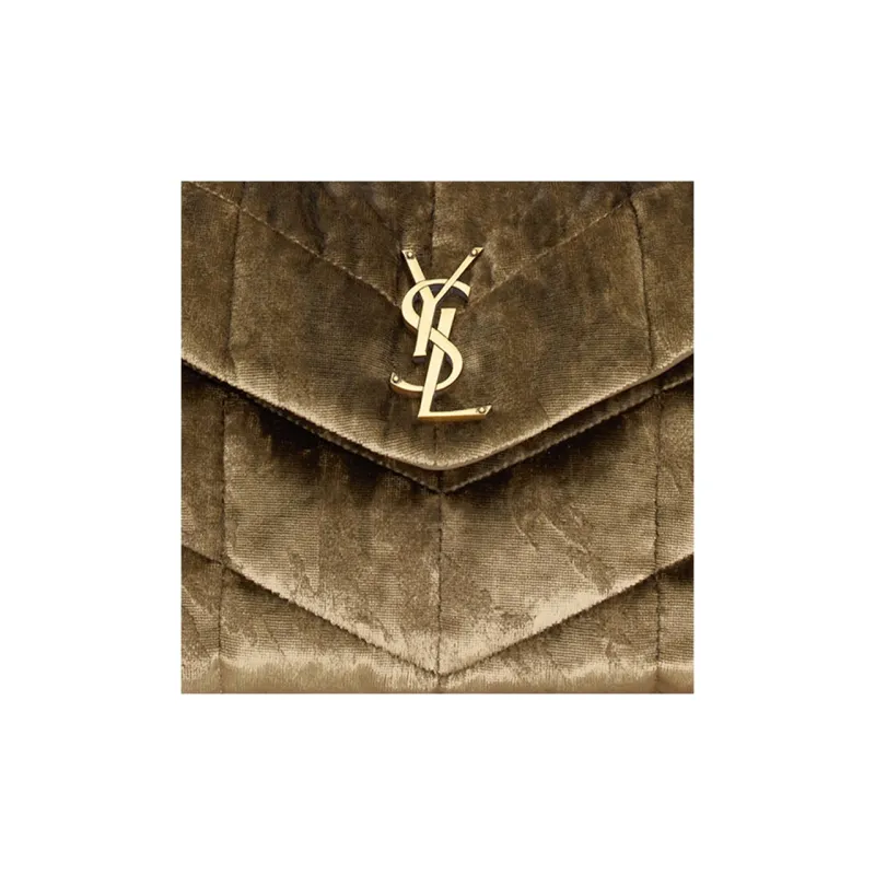 SAINT LAURENT PUFFER Velvet Envelope Bag Portable Crossbody Bag Shoulder Bag Women's Olive Green-4