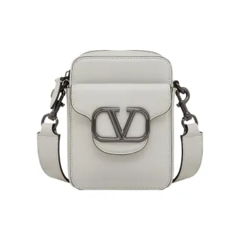 Valentino Calfskin Shoulder Bag, Crossbody Bag Regular Men's Gray