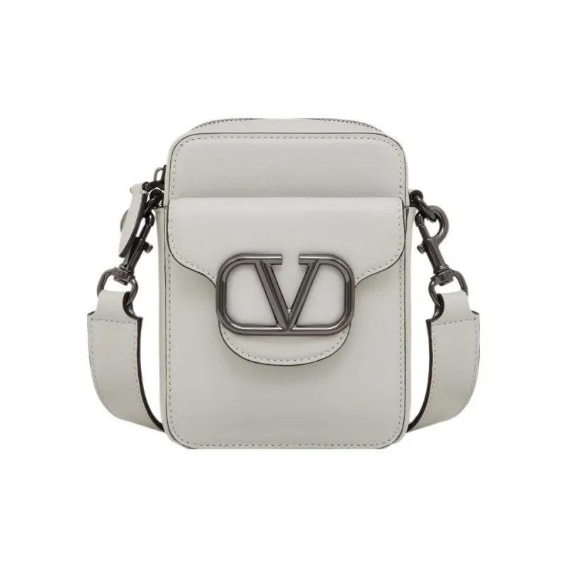 Valentino Calfskin Shoulder Bag, Crossbody Bag Regular Men's Gray-0