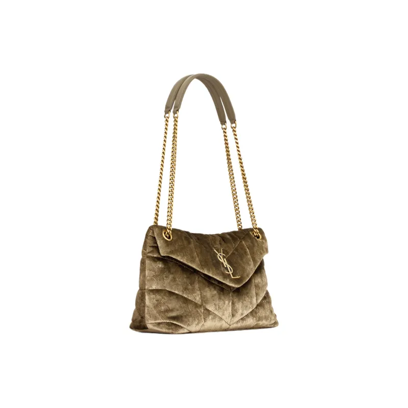 SAINT LAURENT PUFFER Velvet Envelope Bag Portable Crossbody Bag Shoulder Bag Women's Olive Green-1