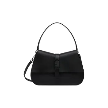 Furla Calfskin Shoulder Bag Crossbody Bag Handbag Large Size Women's Black