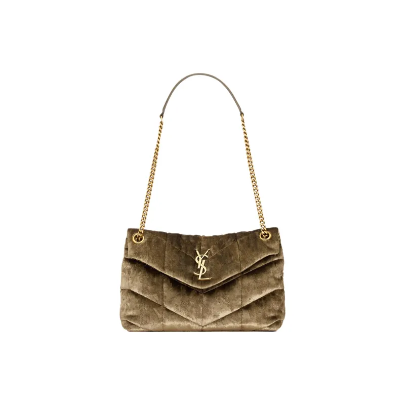 SAINT LAURENT PUFFER Velvet Envelope Bag Portable Crossbody Bag Shoulder Bag Women's Olive Green-0