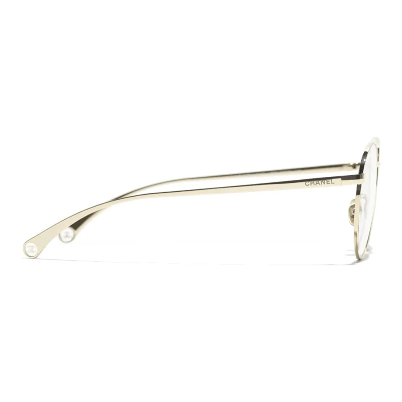 CHANEL Oval Frame Metal Resin Irregular Shape Eyeglass Frames Unisex Gold-2