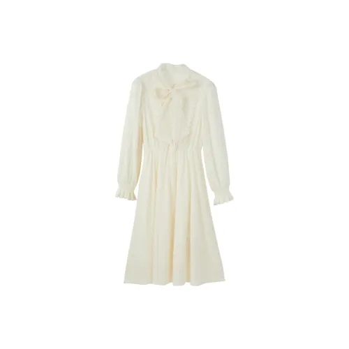 XIANGYING Long-Sleeved Dresses Women's Beige