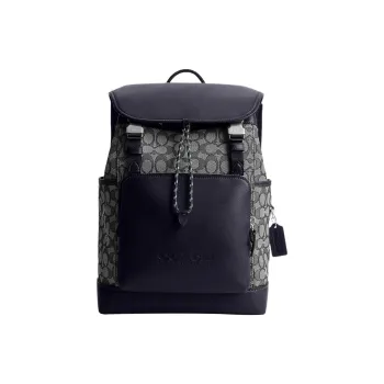 COACH League Fabric With Cow Leather Backpack Large Size Men's Blue & Gray