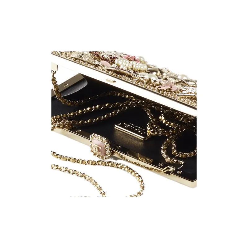 CHANEL 22A Early Autumn Enamel Glazed Pearl Decoration Evening Bag, Clutch, Shoulder Bag, Crossbody Bag Women's Gold-4