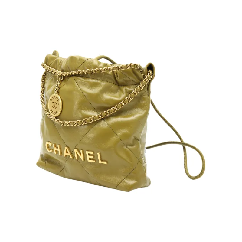 CHANEL 22Bag Bright Calfskin Bucket Bag, Shoulder Bag, Crossbody Bag Mini Women's Olive Green-1