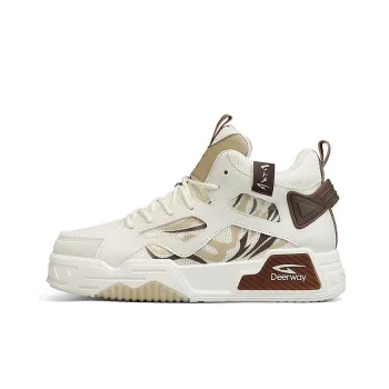 DEERWAY Durable Breathable High Top Skateboard Shoes Men's Beige Brown