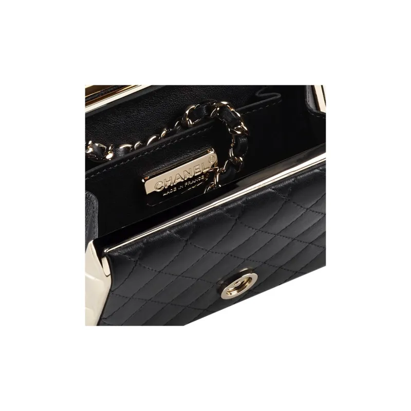 CHANEL Sheepskin And Gold Metal Evening Bag, Shoulder Bag, Crossbody Bag Trumpets Women's Black-3