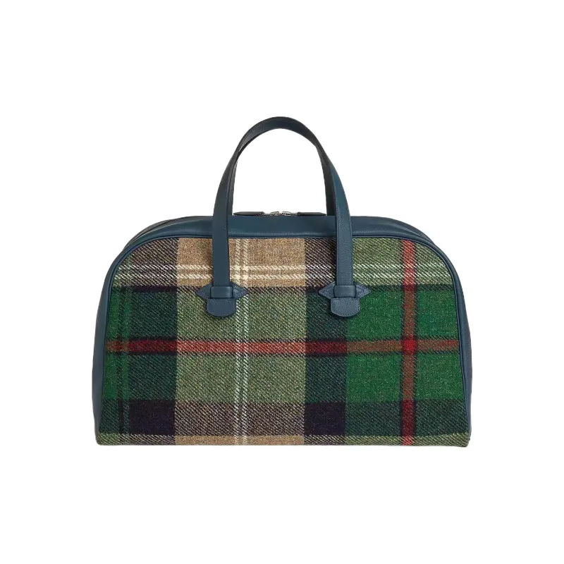 HERMES Plaid Melton Canvas With Evercolor Calfskin Canvas Bag, Handbag Regular Unisex Green/Blue-0