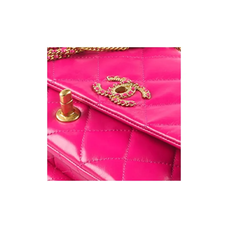 CHANEL Sheepskin And Gold Metal Flap Bag, Chain Bag, Shoulder Bag Trumpets Women's Dark Pink-4