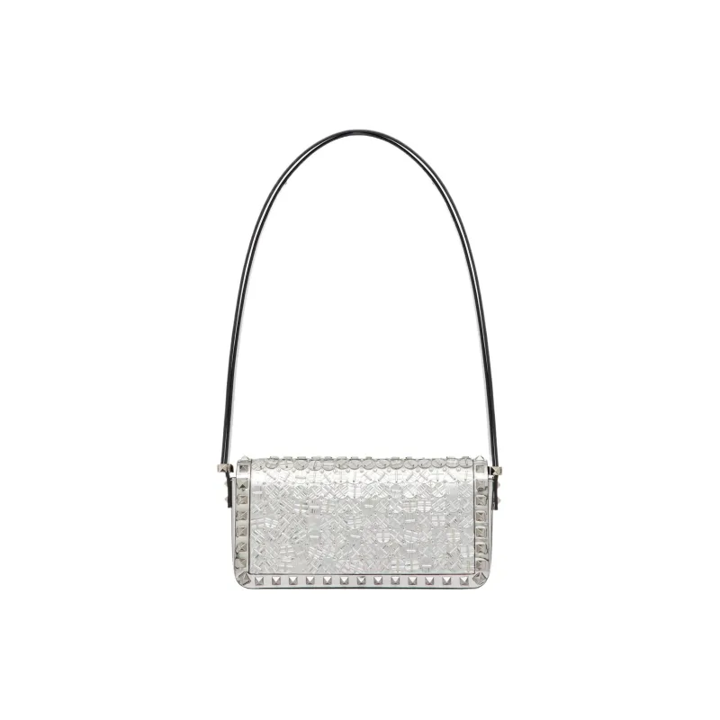 Valentino ROCKSTUD Embroidery Handbag, Shoulder Bag Women's Silver-4