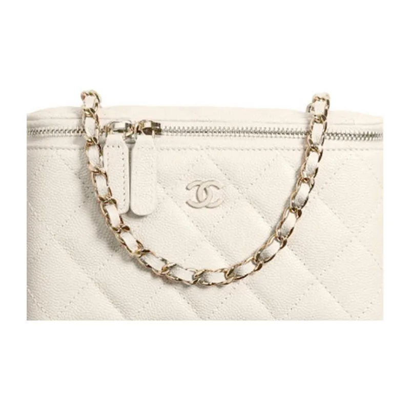 CHANEL Grain Calfskin Box Bag, Shoulder Bag, Crossbody Bag Women's White-1
