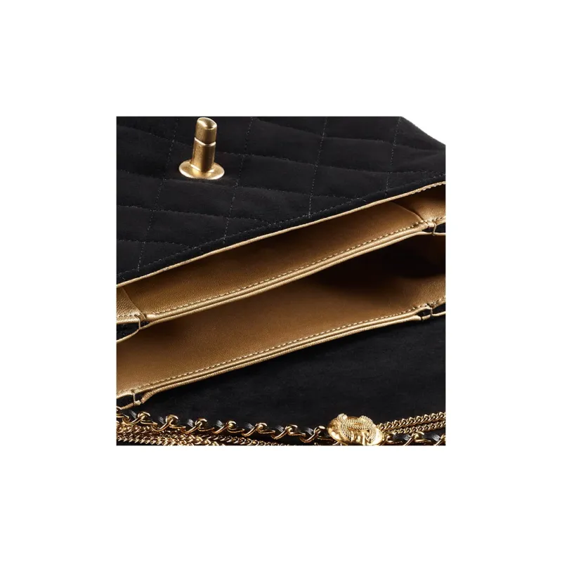 CHANEL Suede Effect Goatskin Flap Bag, Shoulder Bag, Crossbody Bag Mini Women's Black-3