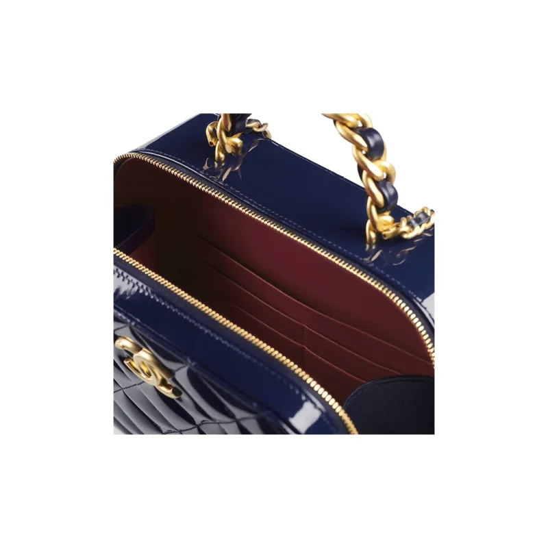 CHANEL 22A Early Autumn Patent Leather, Metal, Cow Leather Crossbody Bag Women's Marine Blue-2