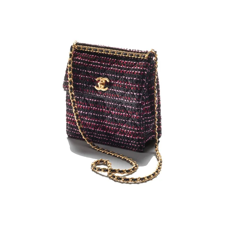 CHANEL Twill Soft Woolen Flap Bag, Shoulder Bag, Crossbody Bag Mini Women's Black/Pink/Burgundy-1