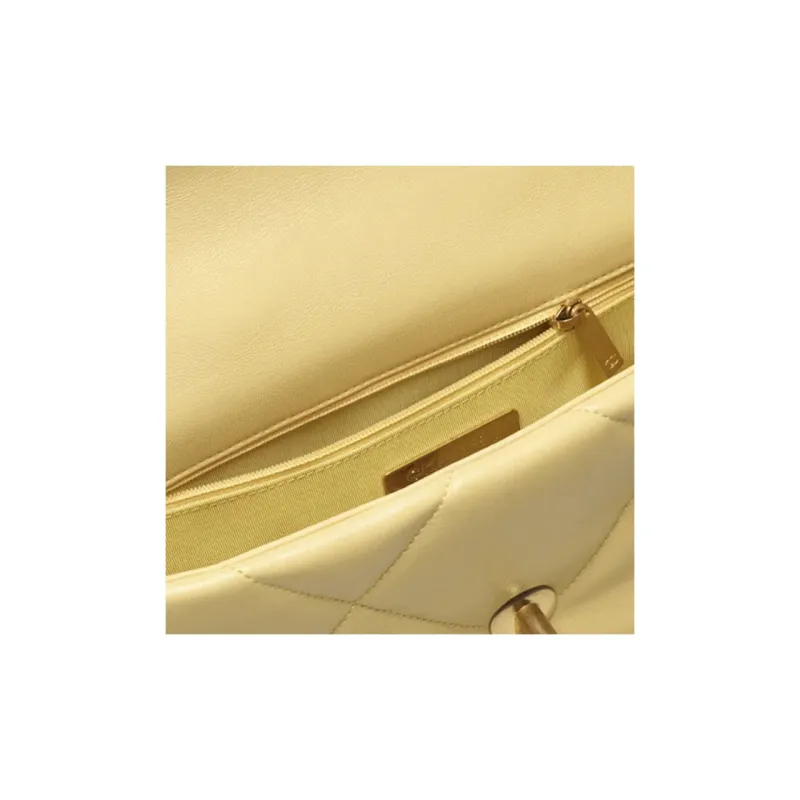 CHANEL 19Bag Sheepskin Shoulder Bag, Crossbody Bag Trumpets Women's Light Yellow-2