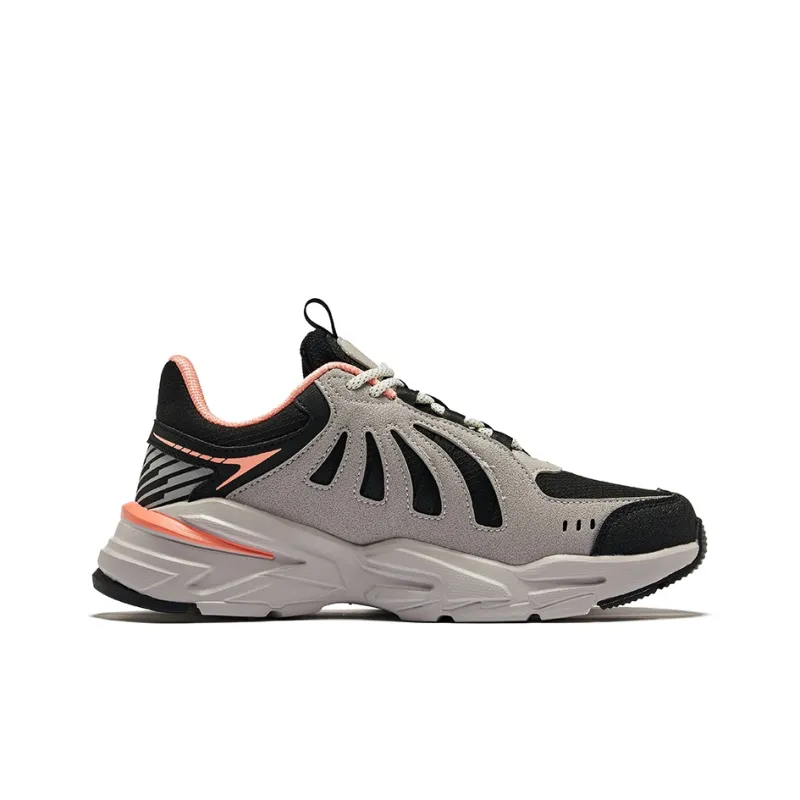 Erke Cushioning Anti Slip And Wear Resistant Low Top Running Shoes Women's Jet Black Neon Orange Pink-1