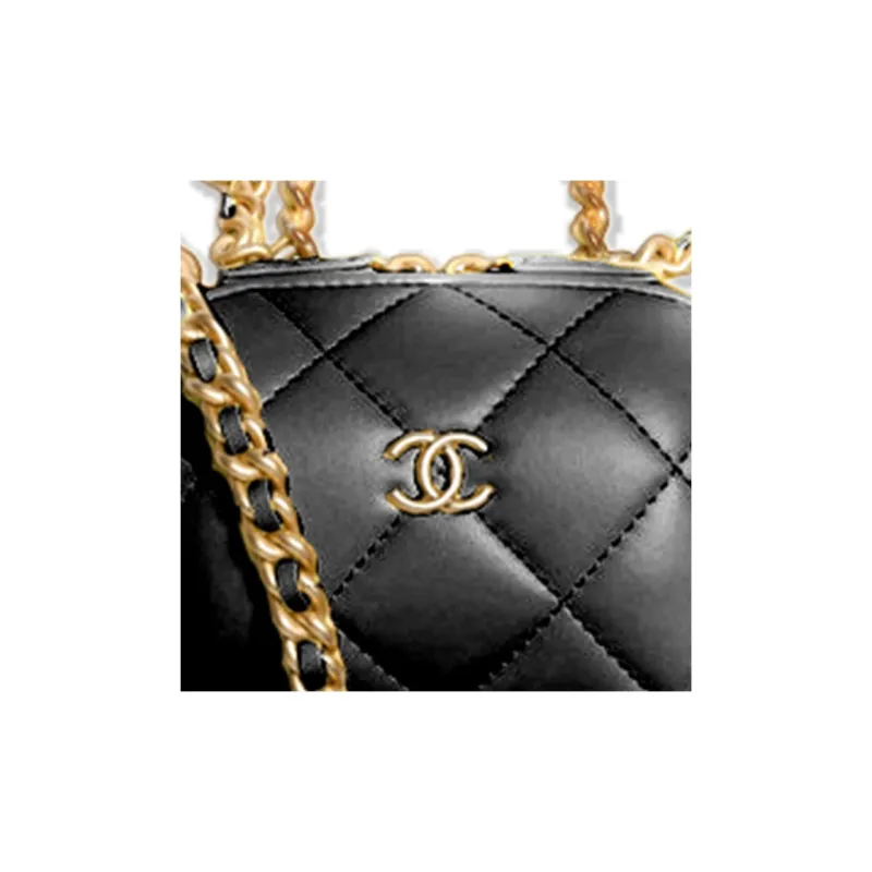 CHANEL Sheepskin Makeup Bag Women's Black-1