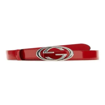 GUCCI Metal Smooth Buckle Leather Belts Women's Red Width 1.8cm