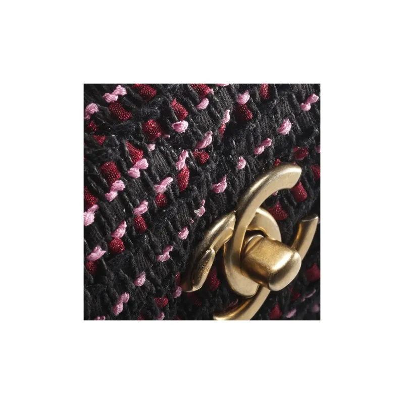 CHANEL Twill Soft Woolen Flap Bag, Shoulder Bag, Crossbody Bag Mini Women's Black/Pink/Burgundy-2