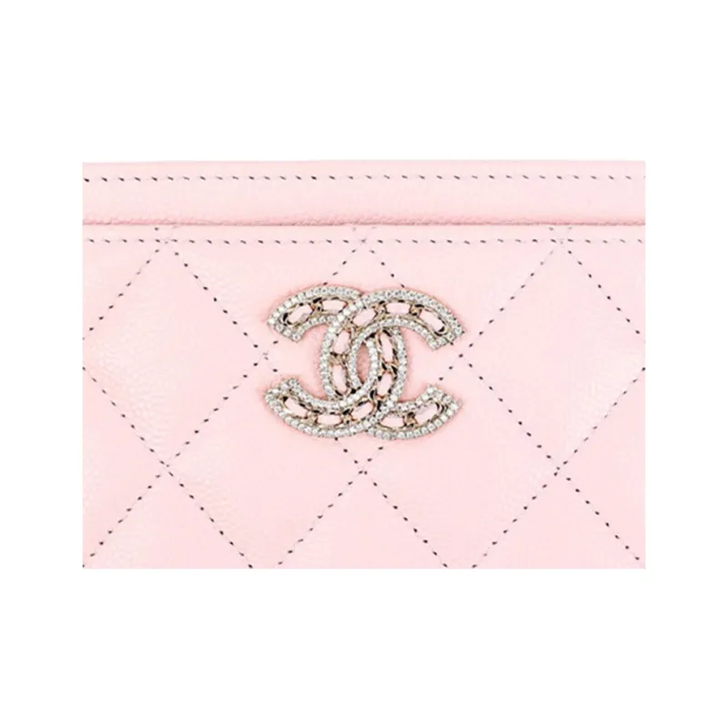 CHANEL 22SS Grain Embossed Cow Leather Card Holder Women's Pink-3