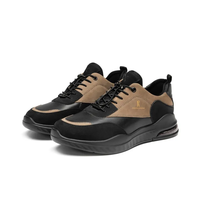 ROBERTA DI CAMERINO Cow Leather Low Top Casual Shoes Men's Black Khaki-2