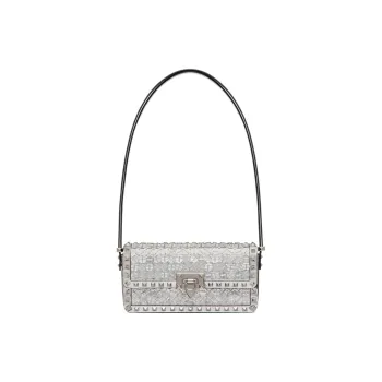 Valentino ROCKSTUD Embroidery Handbag, Shoulder Bag Women's Silver