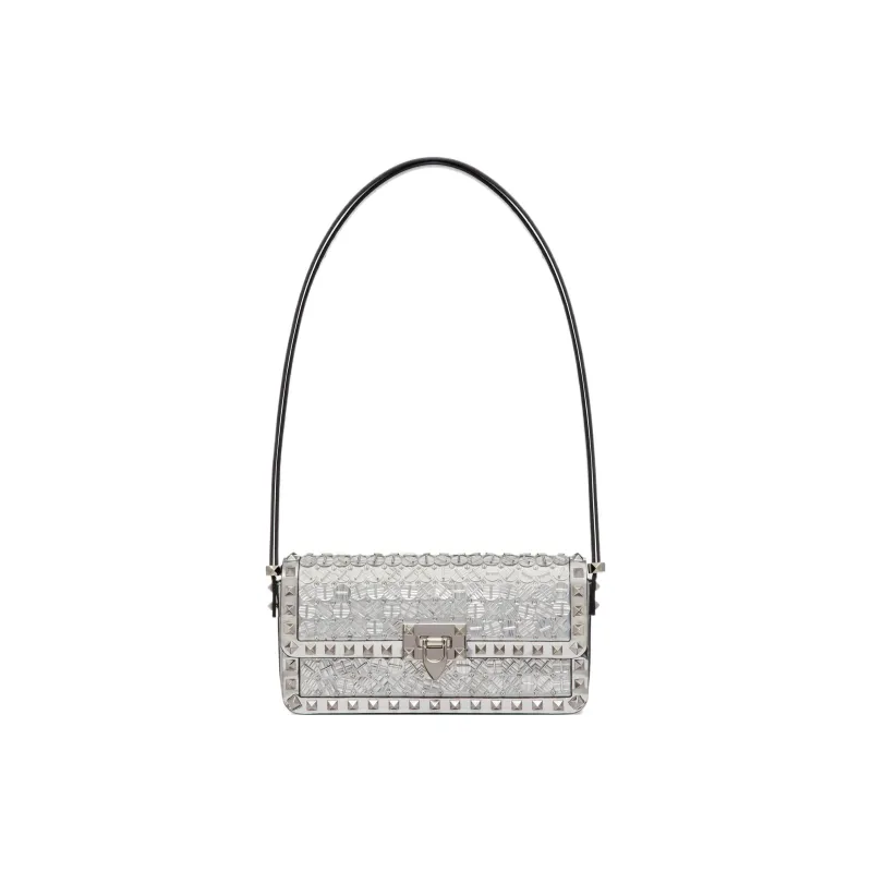 Valentino ROCKSTUD Embroidery Handbag, Shoulder Bag Women's Silver-0